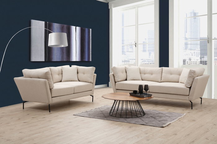 Atelier Del Sofa Sofá de 3 Plazas Crema 214x90x84 cm Tapizado Poliéster Patas Metálicas